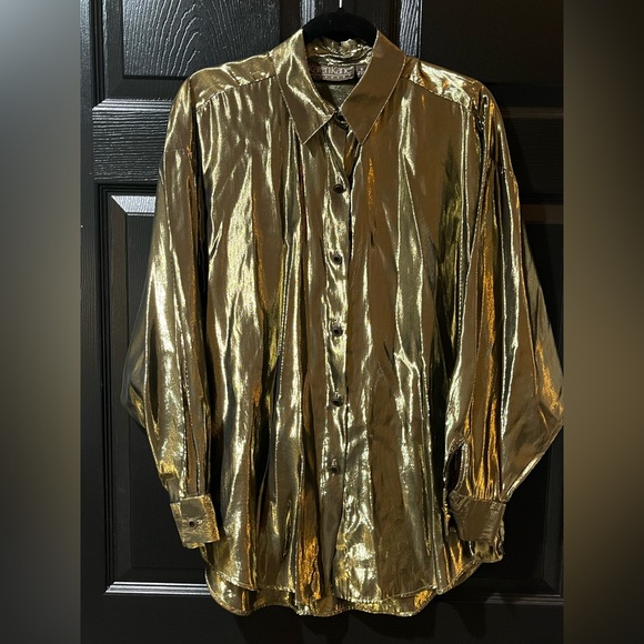 Vintage Karen Kane Gold Metallic Blouse - Picture 1 of 9